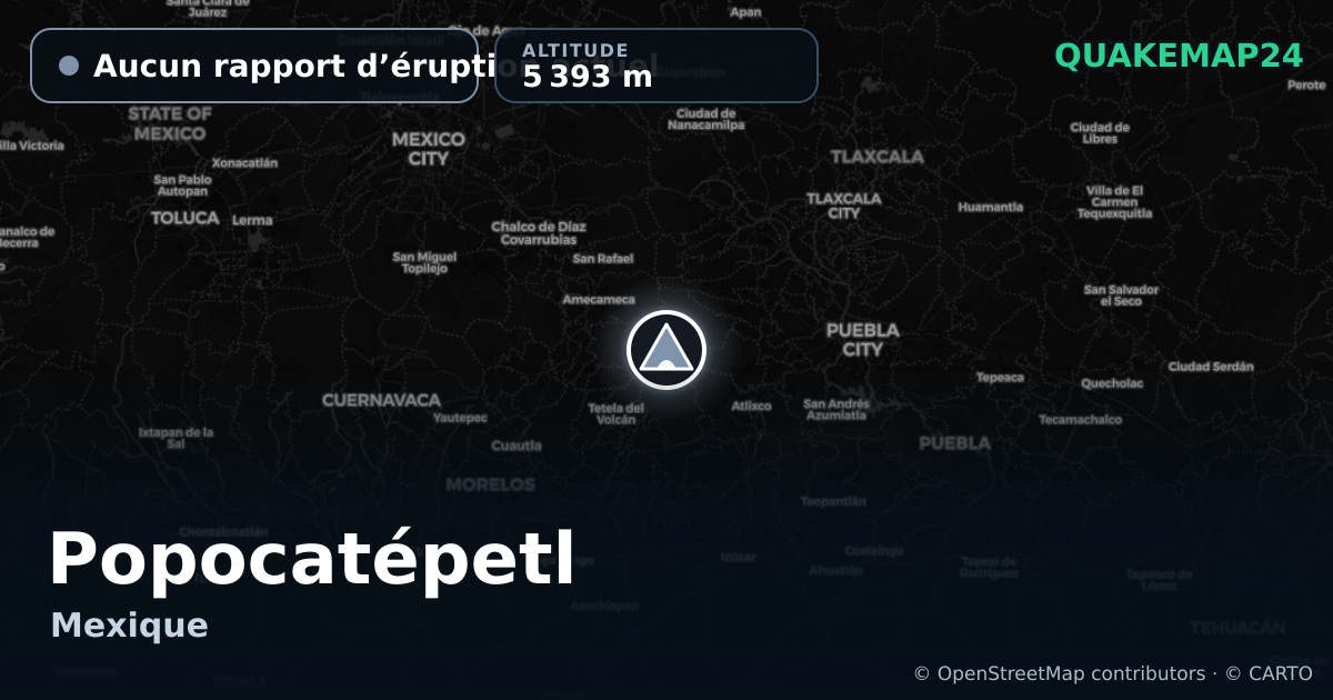 Popocatépetl · Aucun rapport d’éruption actuel · 5 393 m