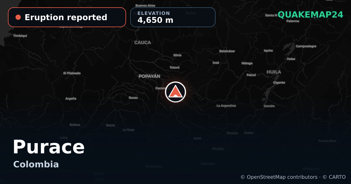 Purace · Eruption reported · 4,650 m