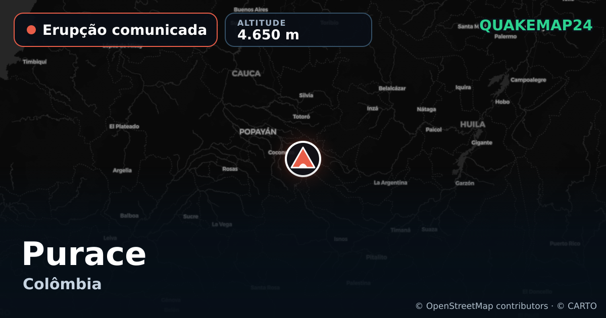 Purace · Erupção comunicada · 4.650 m
