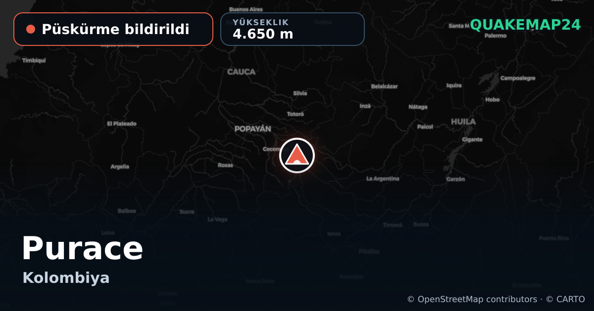 Purace · Püskürme bildirildi · 4.650 m