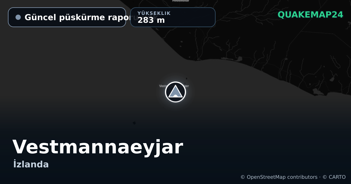 Vestmannaeyjar · Güncel püskürme raporu yok · 283 m