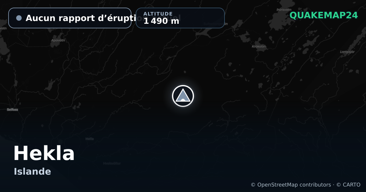 Hekla · Aucun rapport d’éruption actuel · 1 490 m